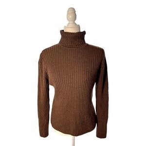 LL Bean Merino Wool Ribbed Turtleneck Sweater Brown Women’s Medium Classic